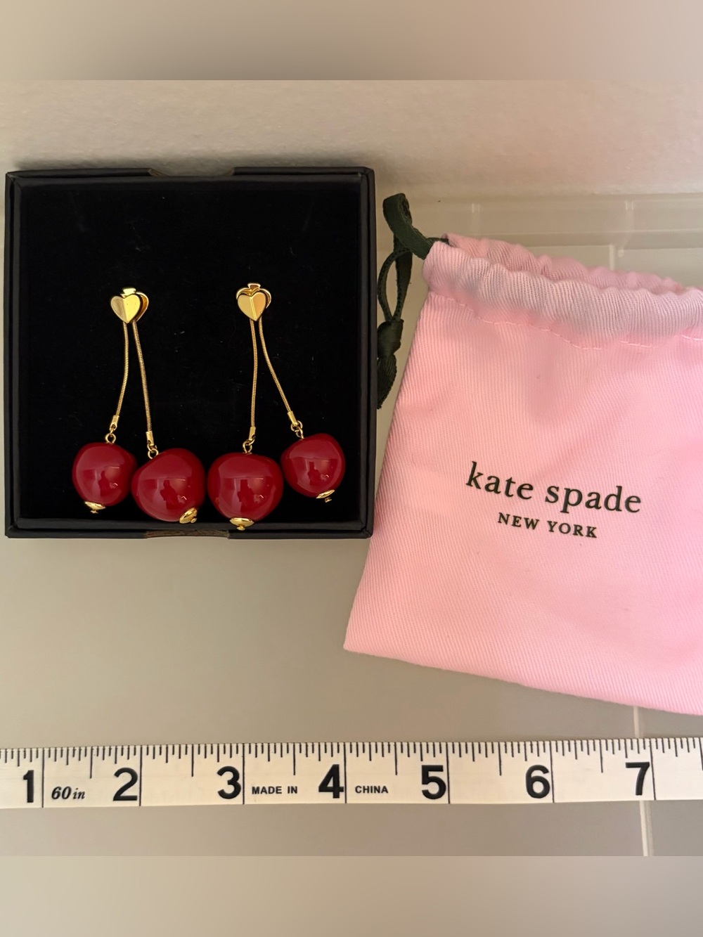 NWOT Kate Spade Tutti Fruity Red Resin Cherries Gold-tone Dangling Earrings